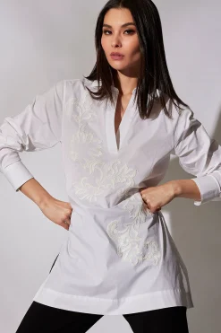 Natori Tops, Shirts & Tunics-Cotton Poplin Embroidered Tunic Shirt
