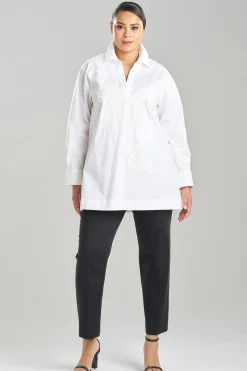 Natori Tops, Shirts & Tunics-Cotton Poplin Embroidered Tunic Shirt
