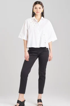 Natori Tops, Shirts & Tunics-Cotton Poplin Embroidered Cutout Trapeze Shirt