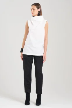Natori Essentials|Plus Sizes-Cotton Poplin Funnel Neck Top