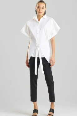 Natori Tops, Shirts & Tunics-Cotton Poplin Kimono Wrap Shirt