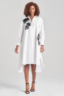 Natori Dresses-Cotton Poplin Oversized Embroidered Shirtdress