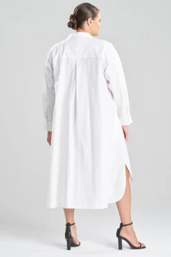 Natori Dresses-Cotton Poplin Oversized Embroidered Shirtdress