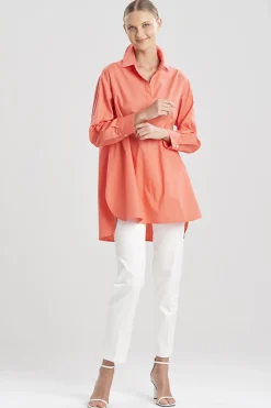 Natori Essentials|Tops, Shirts & Tunics-Cotton Poplin Oversized Half Placket Shirt