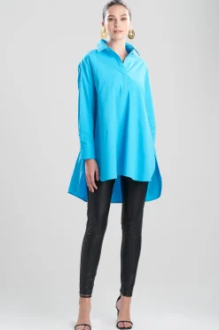 Natori Essentials|Tops, Shirts & Tunics-Cotton Poplin Oversized Half Placket Shirt