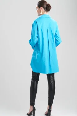 Natori Essentials|Tops, Shirts & Tunics-Cotton Poplin Oversized Half Placket Shirt