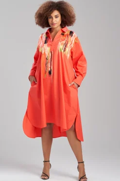 Natori Dresses-Cotton Poplin Oversized Half Placket Embroidered Shirtdress