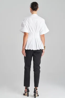 Natori Bridal Shower Outfits|Plus Sizes-Cotton Poplin Pleated Mandarin Top