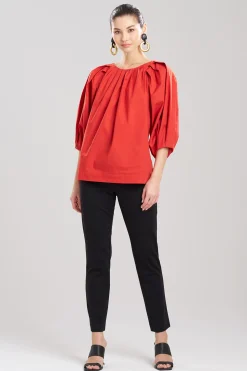 Natori Tops, Shirts & Tunics-Cotton Poplin Pleated Pullover Top