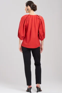 Natori Tops, Shirts & Tunics-Cotton Poplin Pleated Pullover Top