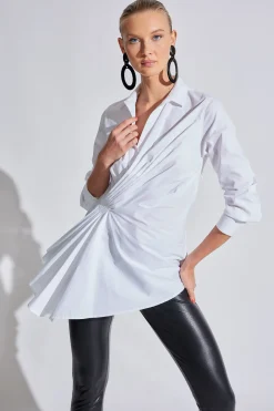 Natori Tops, Shirts & Tunics-Cotton Poplin Side Drape Shirt