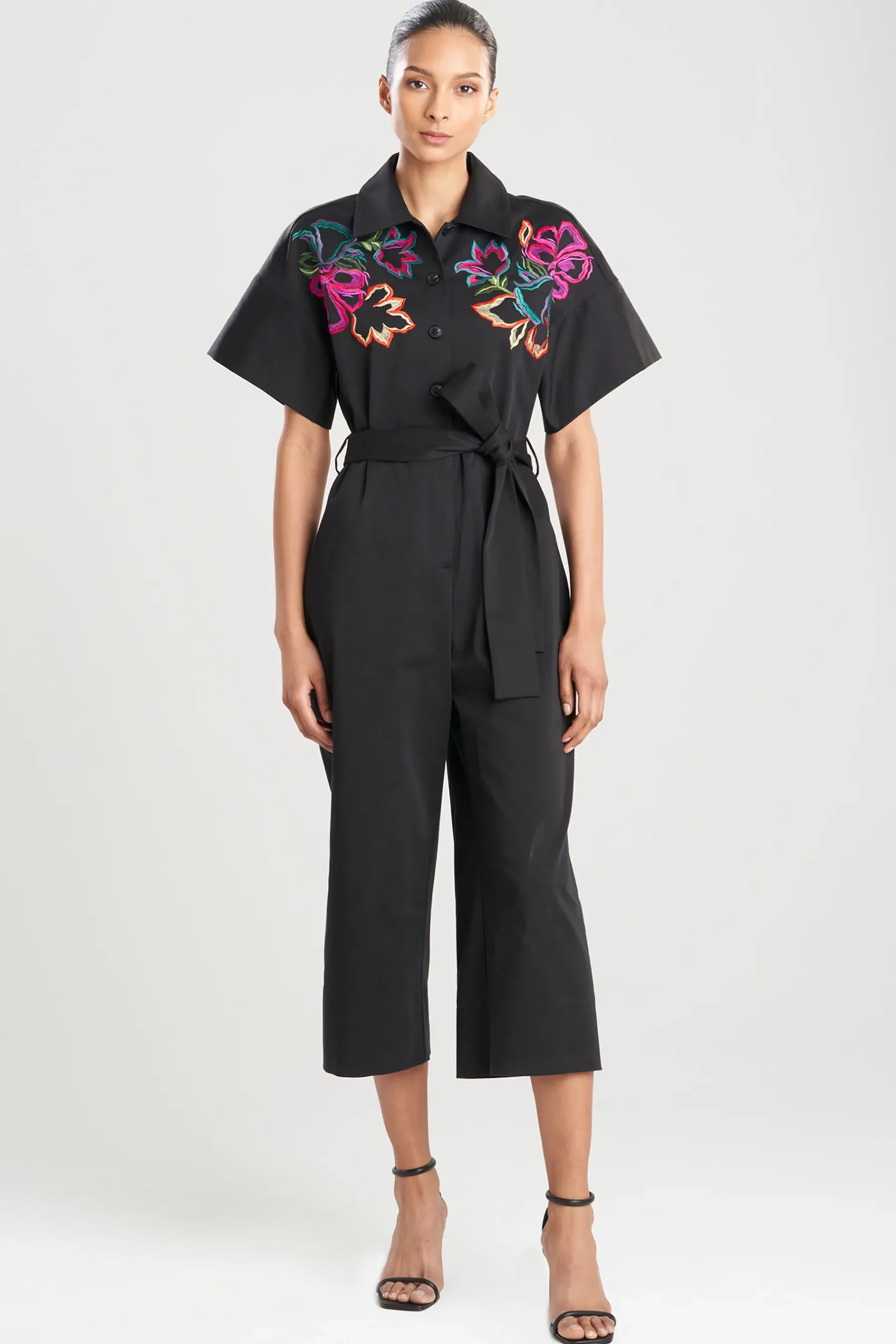Natori Jumpsuits-Cotton Sateen Embroidered Jumpsuit