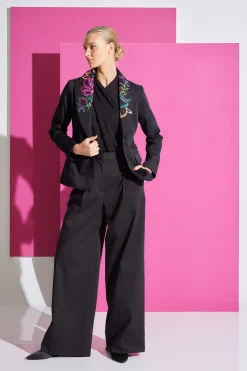 Natori Jackets & Outerwear-Cotton Sateen Embroidered Tailored Blazer Jacket
