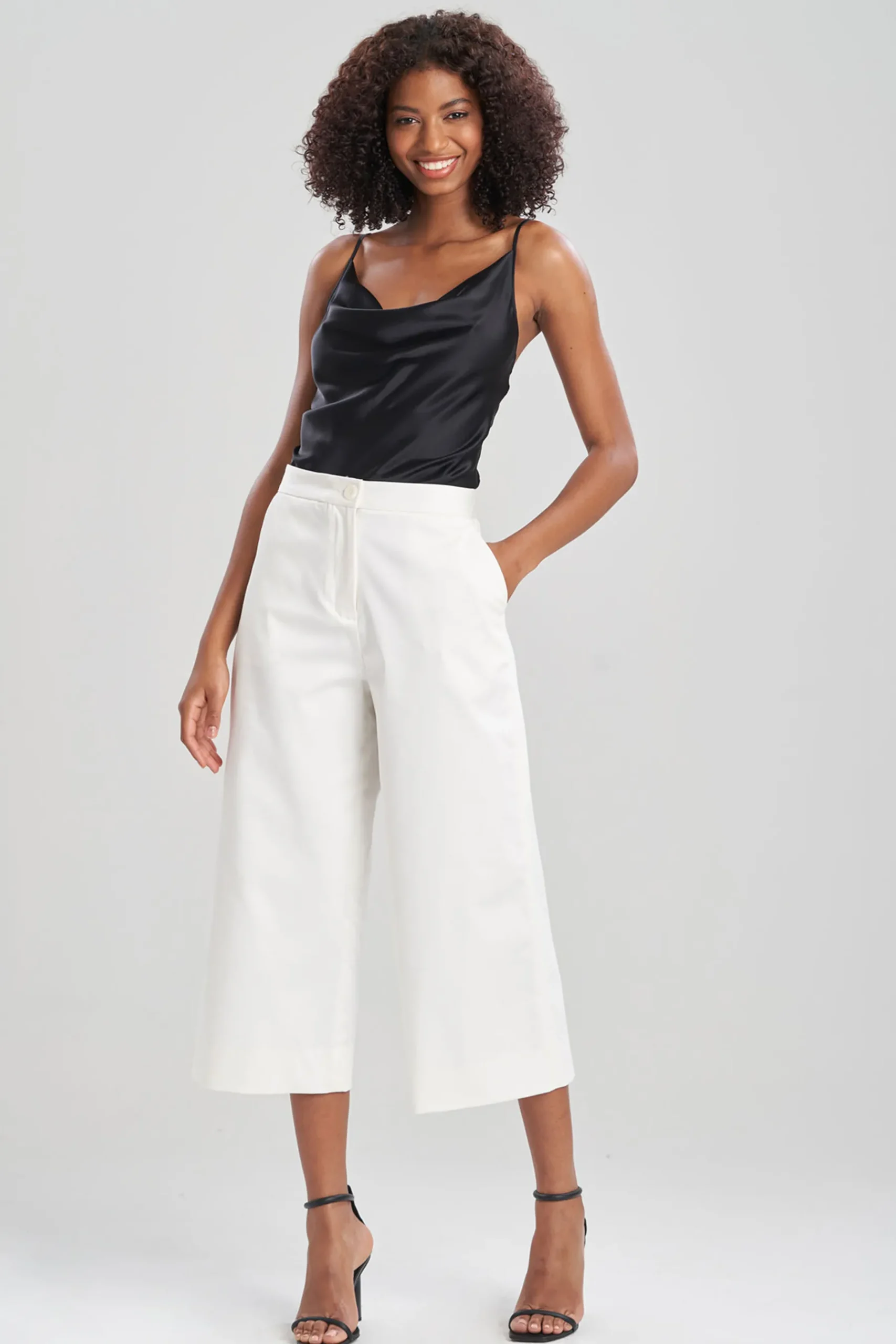 Natori Essentials|Pants, Skirts & Shorts-Cotton Sateen Wide Leg Crop Pants