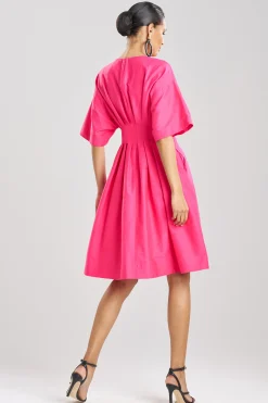 Natori Dresses-Cotton Silk Slub Pleated Dress