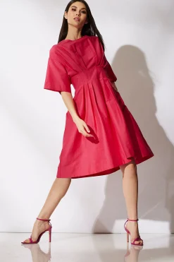Natori Dresses-Cotton Silk Slub Pleated Dress