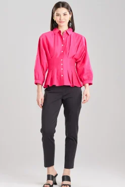 Natori Tops, Shirts & Tunics-Cotton Silk Slub Pleated Shirt