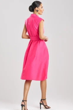 Natori Dresses-Cotton Silk Slub Trapeze Shirtdress