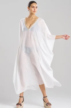 Natori Beach Caftans-Cotton Silk Voile Beaded Sheer Caftan