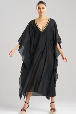 Natori Beach Caftans-Cotton Silk Voile Beaded Sheer Caftan