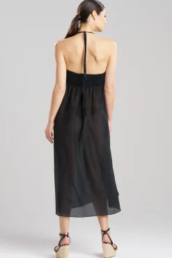 Natori Beach Dresses-Cotton Silk Voile Beaded Sheer Halter Dress