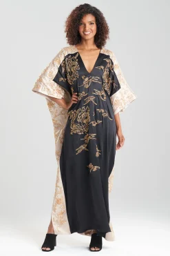 Natori Couture Caftans-Couture Dragon Embroidered Cocoon Silk Caftan