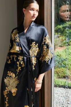 Natori Robes & Kimonos|Couture Robes-Couture Floral Embroidery Silk Robe