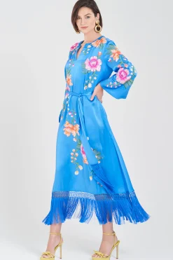 Natori Couture Caftans-Couture Hanabi Embroidered Fringe Silk Caftan