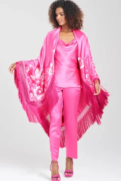 Natori Couture Tops-Couture Hanabi Embroidered Fringe Silk Shawl