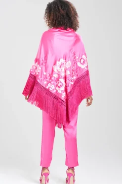 Natori Couture Tops-Couture Hanabi Embroidered Fringe Silk Shawl