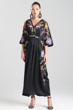 Natori Couture Caftans-Couture Kairaku Garden Embroidered Silk Caftan