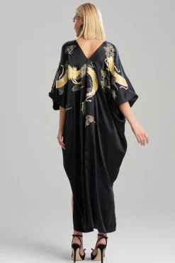 Natori Couture Caftans-Couture Lucky Dragon Embroidered Cocoon Silk Caftan