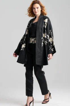 Natori Jackets & Outerwear|Couture Coats-Couture Luxe Linen Embroidered Kimono Jacket