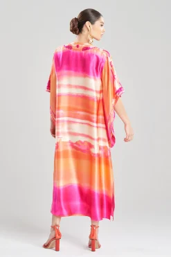 Natori Caftan Dresses|Couture Caftans-Couture Minako Embroidered Drop Sleeve Silk Caftan