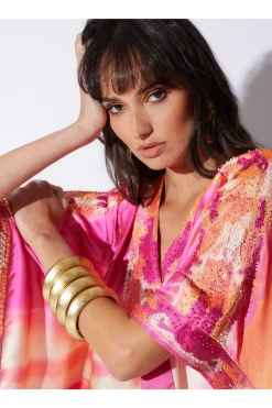 Natori Caftan Dresses|Couture Caftans-Couture Minako Embroidered Drop Sleeve Silk Caftan