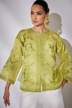 Natori Jackets & Outerwear|Couture Coats-Couture Piña Embroidered Mandarin Jacket