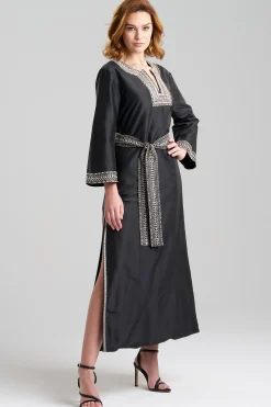 Natori Couture Caftans-Couture Silk Dupioni Embroidered Trim Caftan