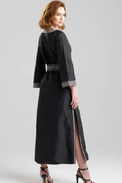 Natori Couture Caftans-Couture Silk Dupioni Embroidered Trim Caftan