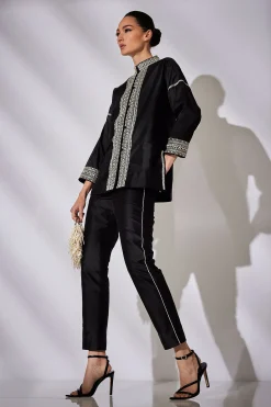 Natori Jackets & Outerwear|Couture Coats-Couture Silk Dupioni Embroidered Mandarin Jacket