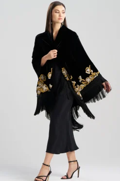 Natori Couture Coats|Scarves & Shawls-Couture Velvet Embroidered Fringe Shawl