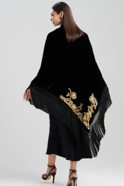 Natori Couture Coats|Scarves & Shawls-Couture Velvet Embroidered Fringe Shawl