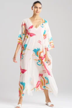 Natori Beach Caftans-Crane Cotton Silk Sequined Sheer Caftan