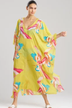 Natori Beach Caftans-Crane Cotton Silk Sequined Sheer Caftan