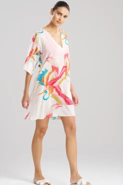 Natori Beach Caftans-Crane Cotton Silk Sheer Tunic