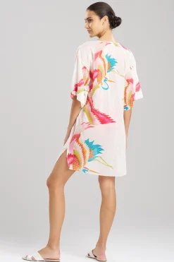 Natori Beach Caftans-Crane Cotton Silk Sheer Tunic
