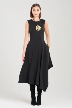Natori Dresses|Wedding Guest Dresses-Crepe Asymmetrical Belted Dress