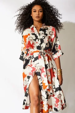 Natori Dresses-Cressida Printed Silk Twill Belted Shirtdress