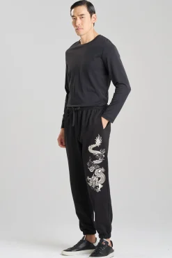 Natori Lounge Bottoms|Unisex-Dragon French Terry Embroidered Unisex Joggers