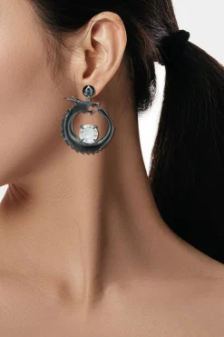 Natori Earrings|Dragon-Dragon And White Topaz Dangler Earrings