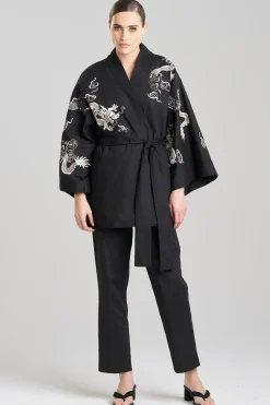 Natori Robes & Kimonos|Unisex-Dragon Techno Poplin Embroidered Unisex Kimono
